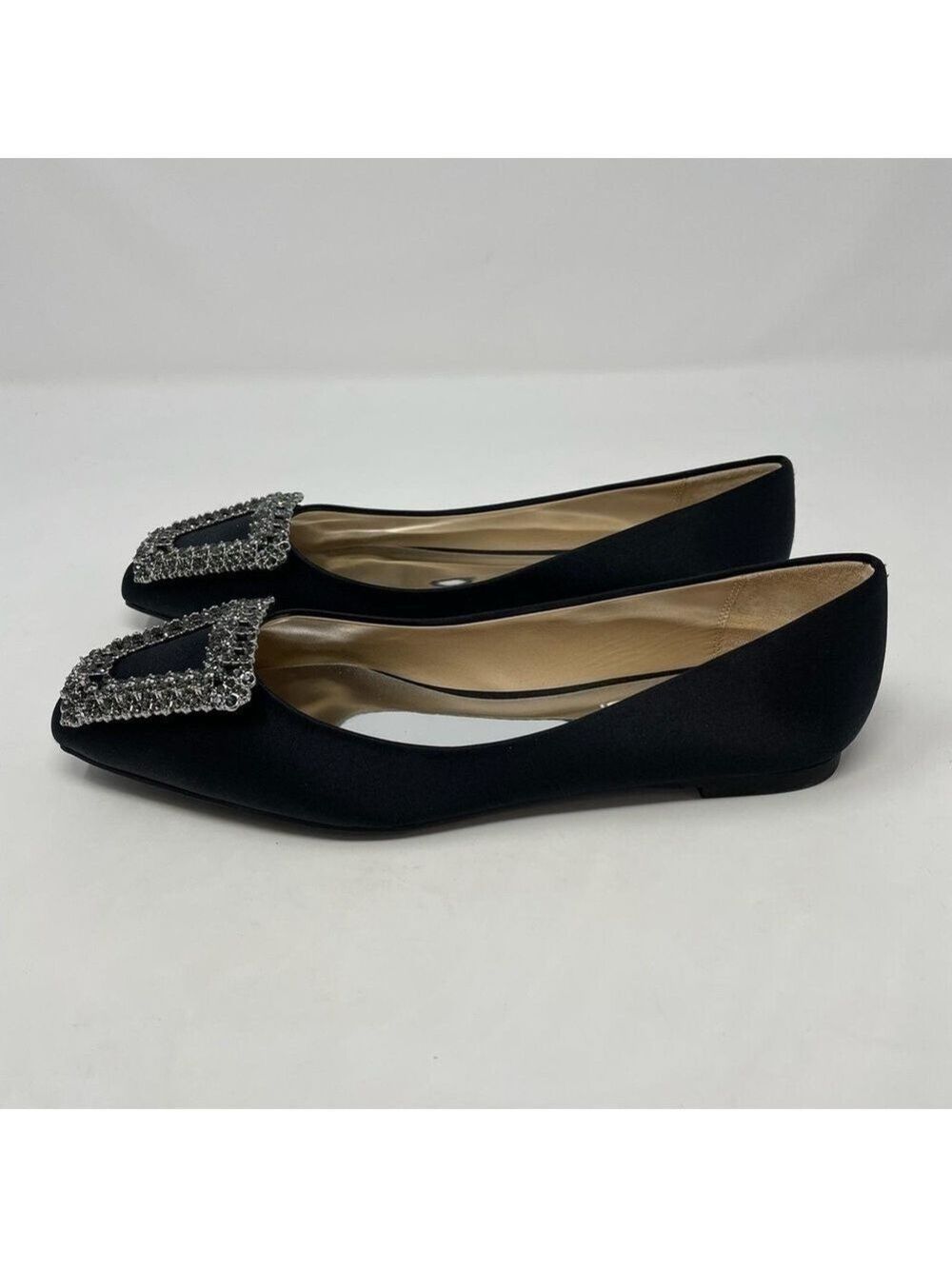 Badgley Mischka Emerie Embellished Crystal Buckle Satin Slip on Flats NWT - Picture 11 of 14